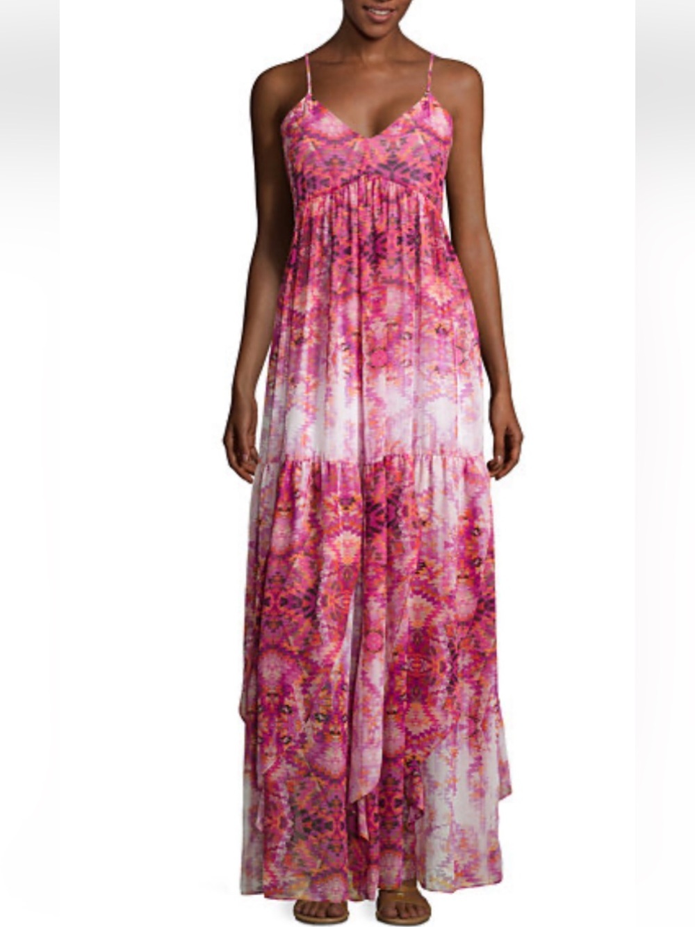 a.n.a Innuendo Inca Purple Boho Aztec Print Tiered Maxi Dress Size Large